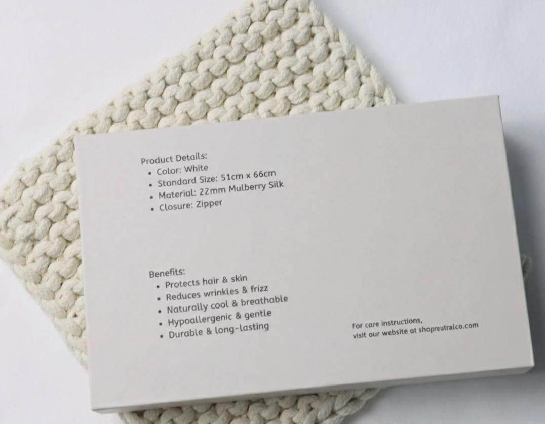 100% Mulberry Silk Pillowcase – Standard (White)